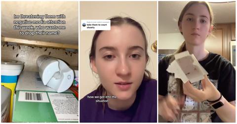 A woman shows roach infested apartment