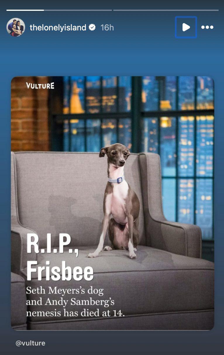 Andy Samberg's group, The Lonely Island, recognizes Frisbee's death on Instagram
