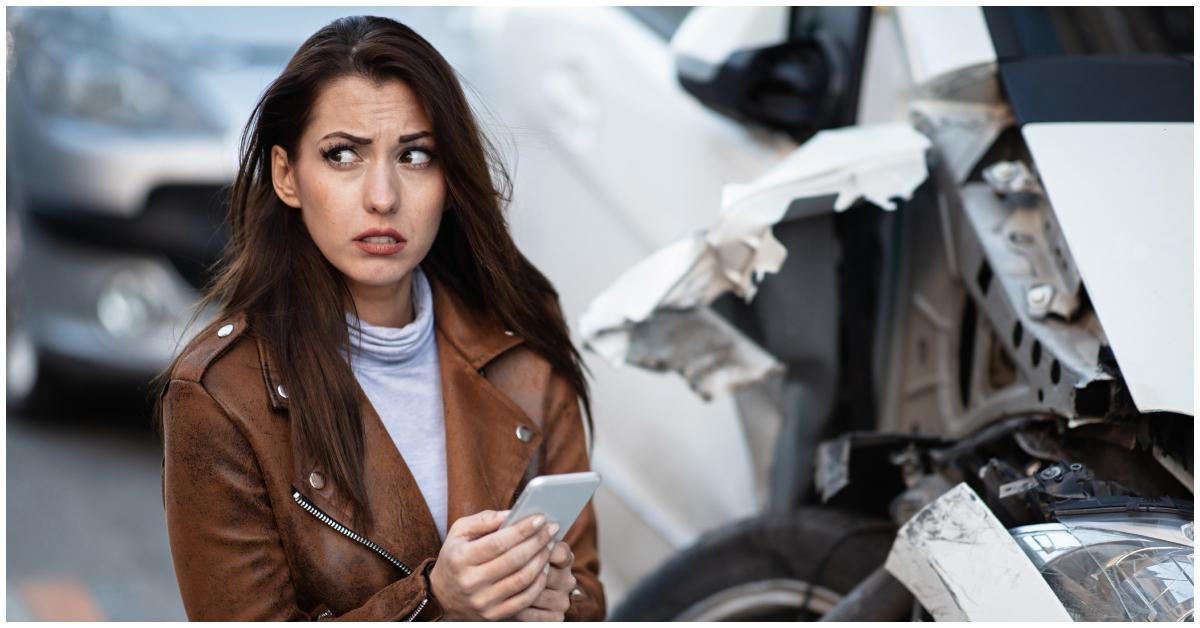 A woman looking scared of her hit-and-run accident