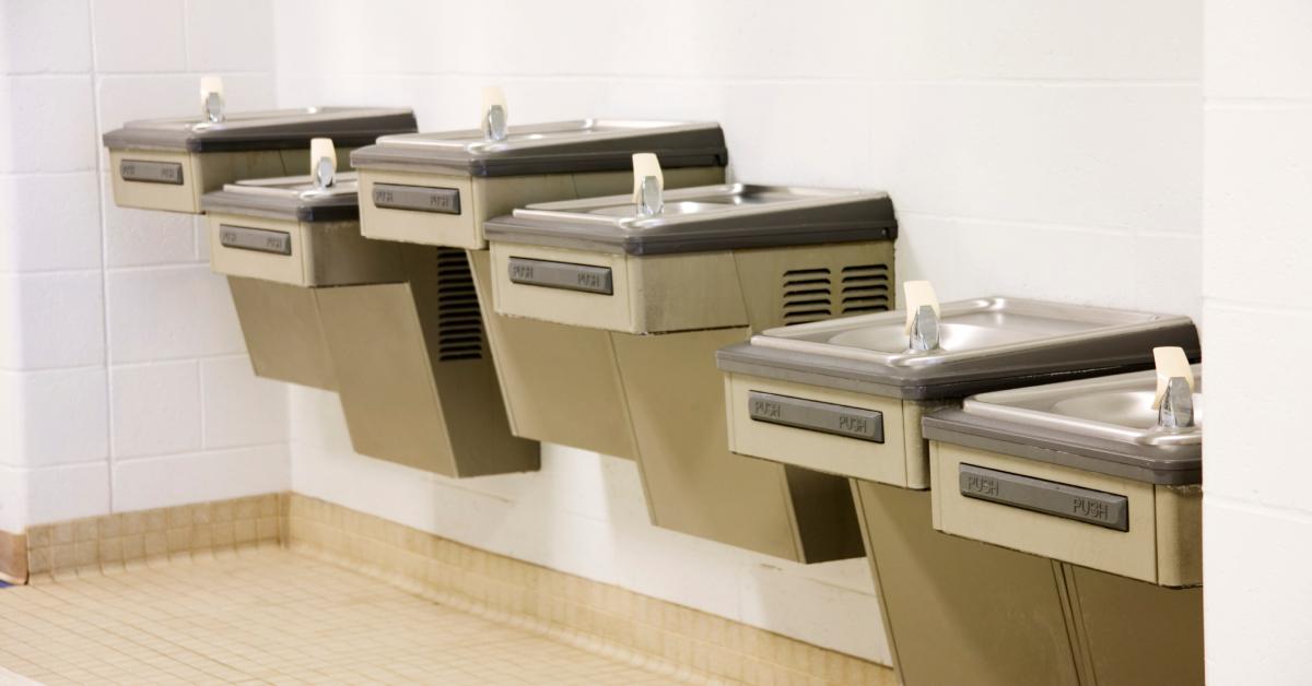 A row of drinking fountains.
