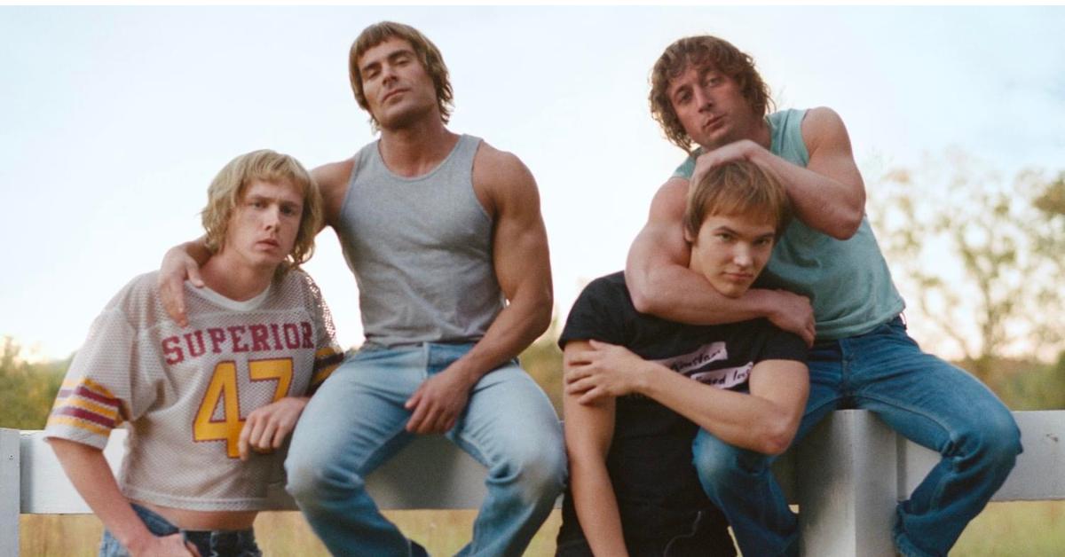 Harris Dickinson, Zac Efron, Jeremy Allen White, and Stanley Simons in A24's 'The Iron Claw.'
