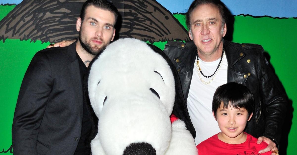 Actor Nicholas Cage visits Knott's Berry Farm with sons Weston (L) and Kal-El on September 12, 2015 in Buena Park, Calif.