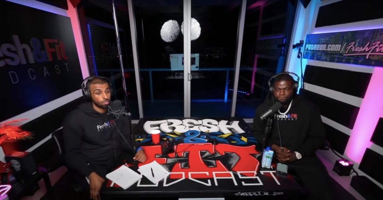 'Fresh and Fit' hosts Myron and Walter sit on set of their podcast and talk to each other.