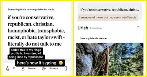 TikTok user @ameliahwhite added a "no Republicans" message on her Hinge profile, and the responses are wild.