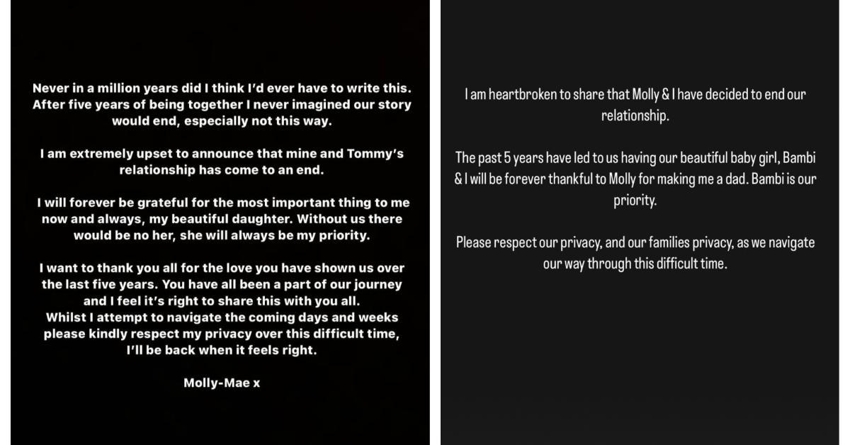 (L-R): Molly-Mae Hague statement on Instagram; Tommy Fury statement on Instagram