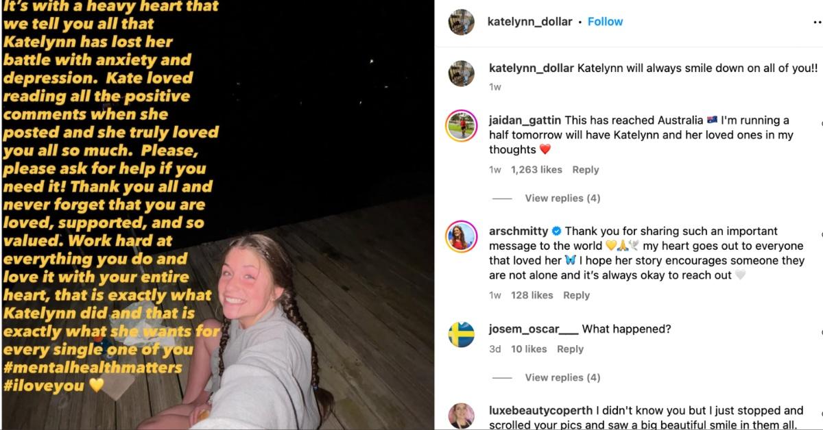 Katelynn Dollar's death is announced on Instagram.