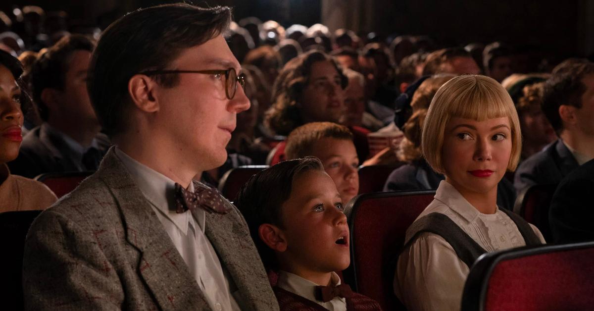 Paul Dano as Burt Fabelman, Mateo Zoryon Francis-DeFord as young Sammy Fabelman, and Michelle Williams as Mitzi Schildkraut-Fabelman in 'The Fabelmans.'