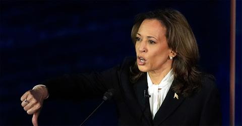 Kamala Harris with her thumb down during the presidential debate.