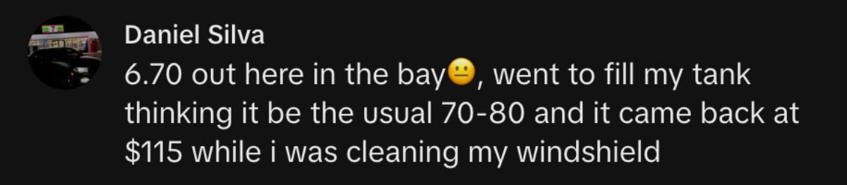 A commenter discussing the price of gas