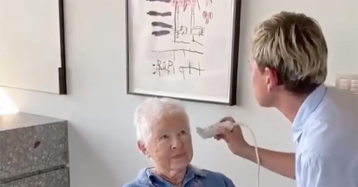 Ellen Degeneres giving her mother a haircut. 