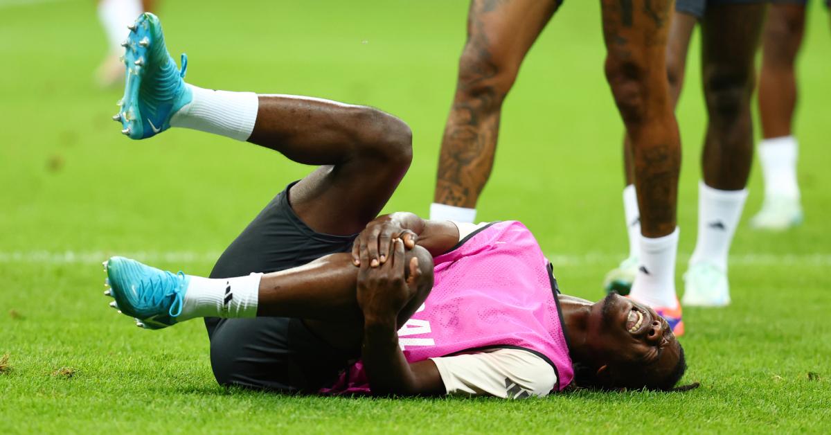 Eduardo Camavinga sustains an injury during the Real Madrid training session at National Stadium on Aug. 13, 2024.