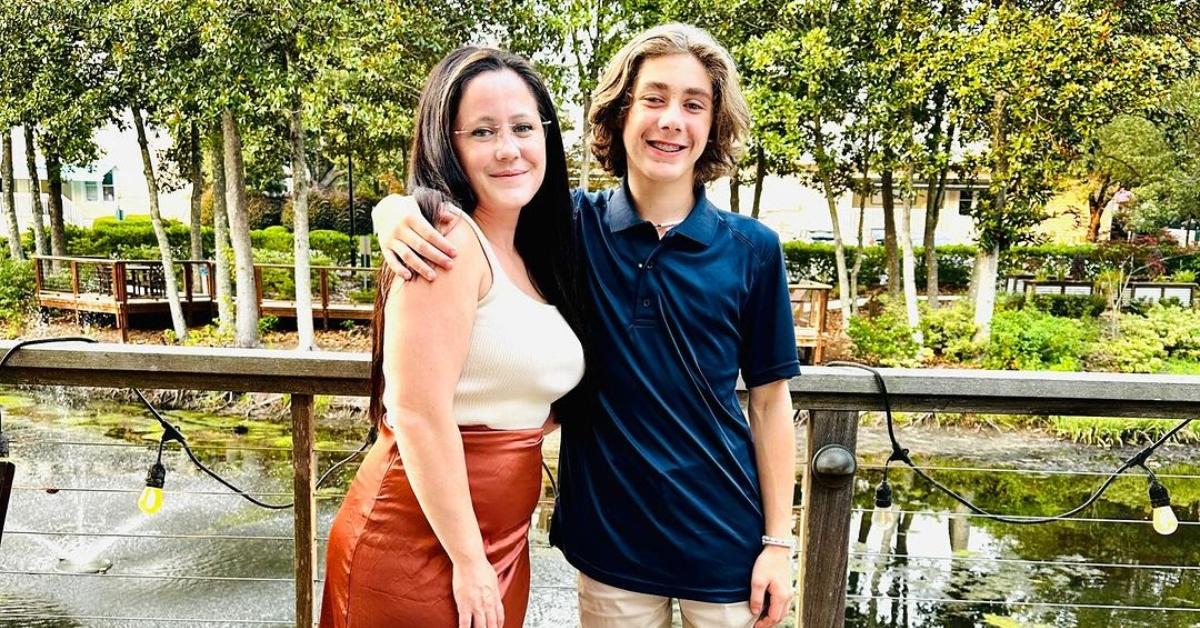 Jenelle Evans and her son Jace smile an pose by a lake for his 14th birthday.