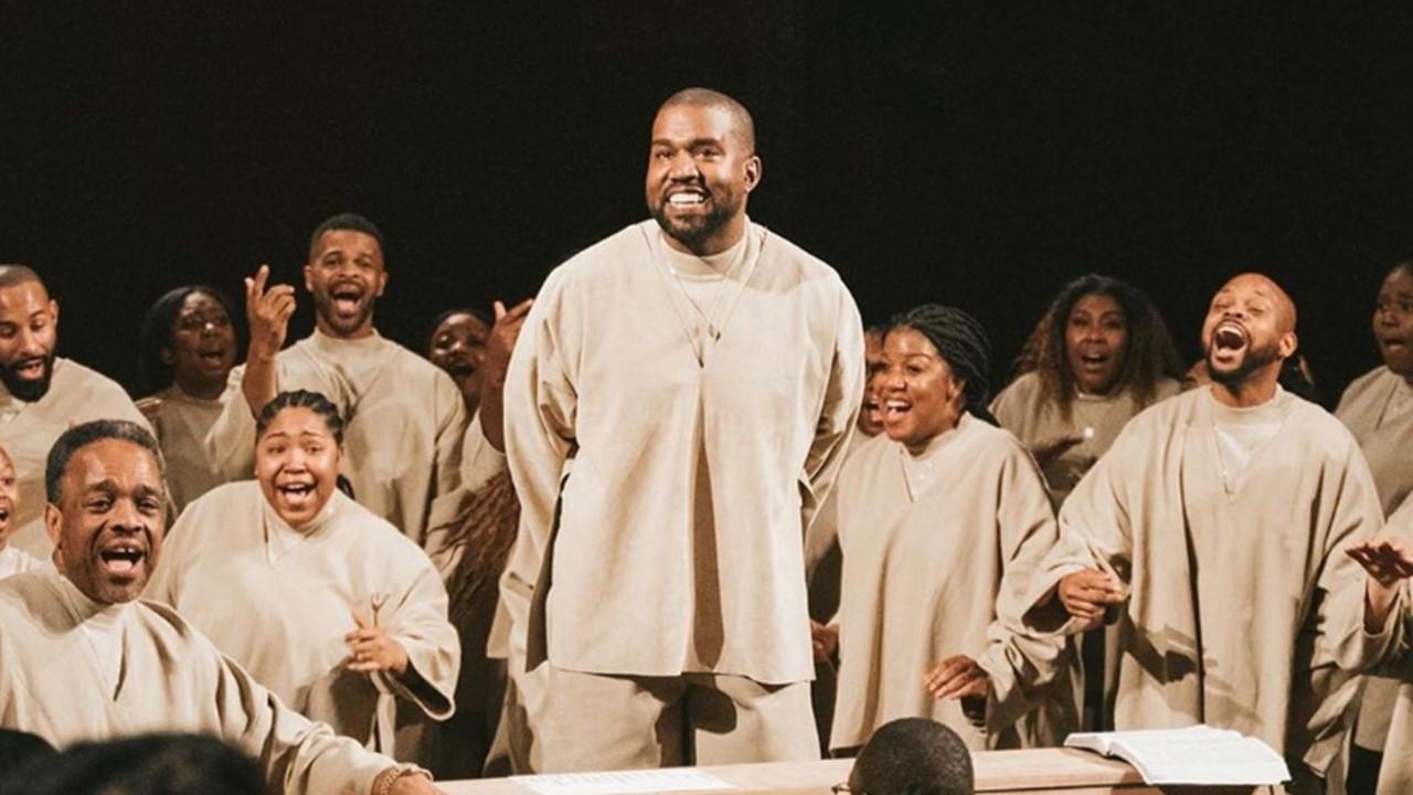 Kanye West during a service with the Sunday Service Choir