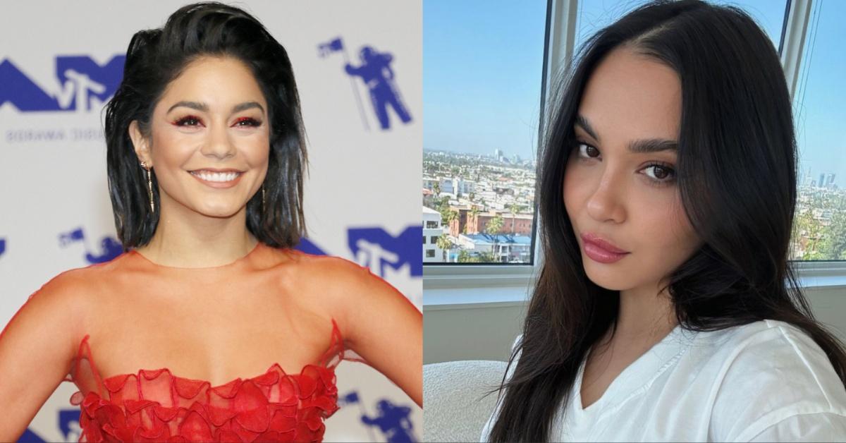 A side by side photo of Vanessa Hudgens and her little sister Stella 