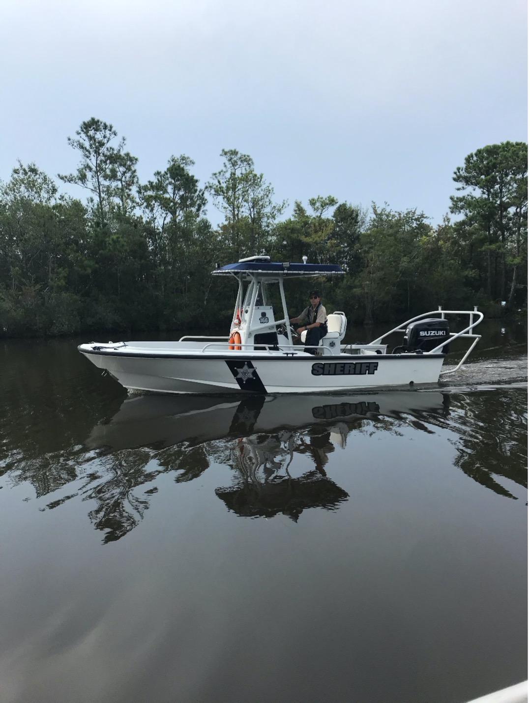 Jackson County Sheriff Flotilla boat on one of the many winding waterways