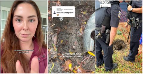 Katie Santry's viral TikTok about finding a buried rolled up rug in her lawn after thinking her house is haunted.
