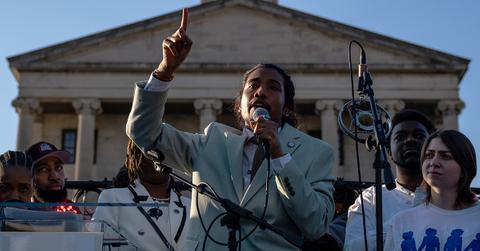 Justin Jones speaks at the Tennessee State Capitol