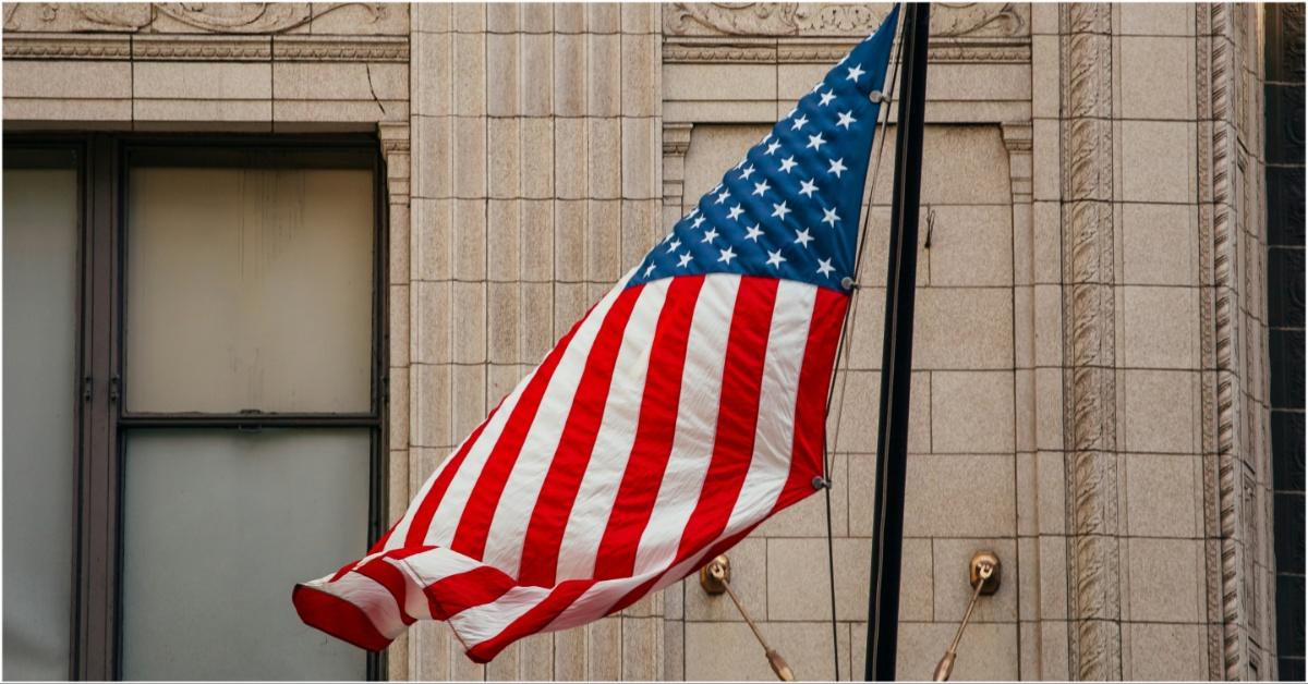 An American flag on a building