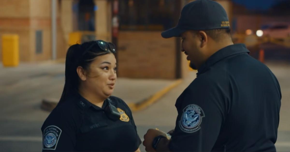Border agents discuss a smelly car at the McAllen-Hidalgo International Bridge. 