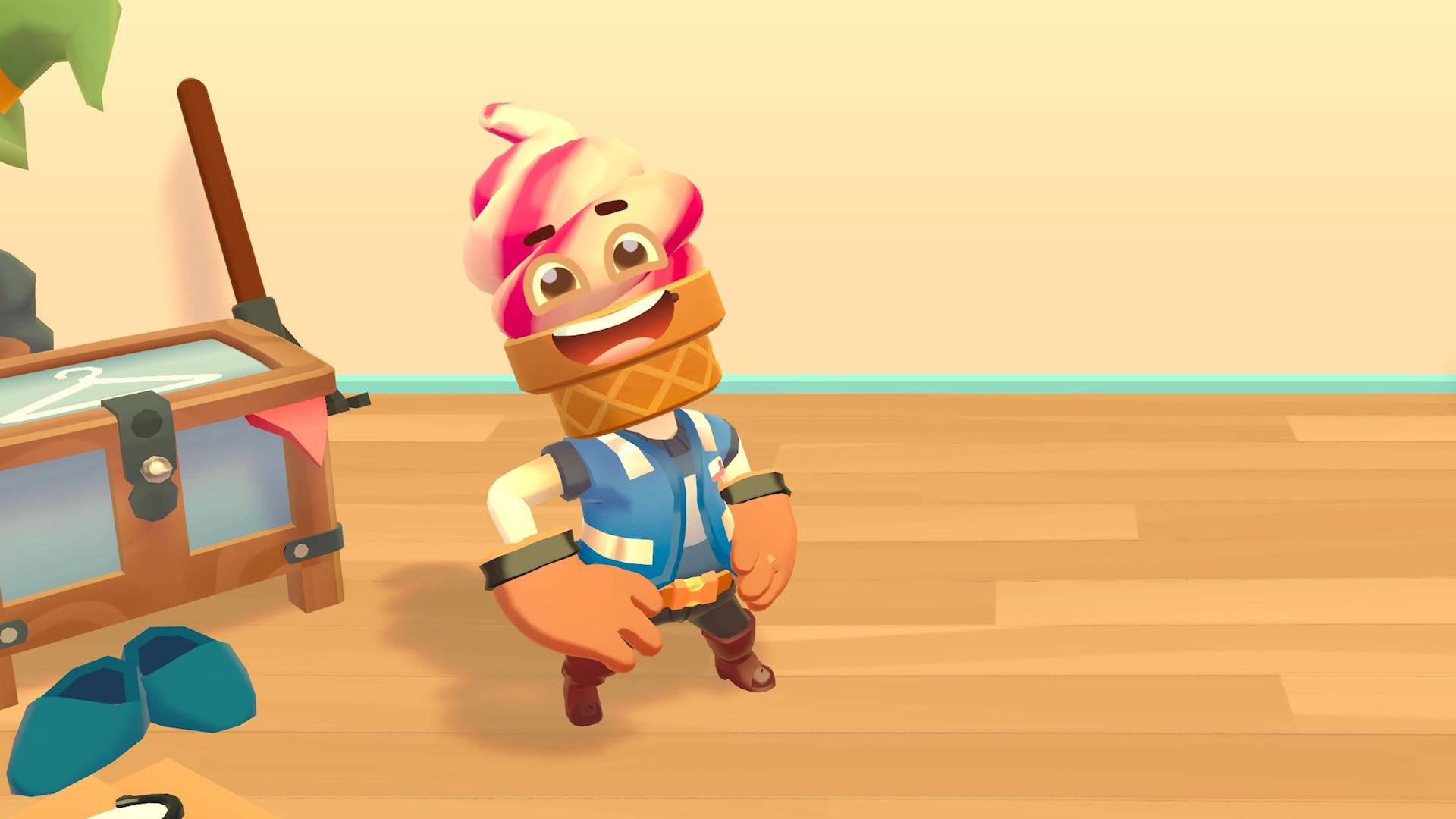A character in 'Moving Out 2' with an ice cream cone for a head.