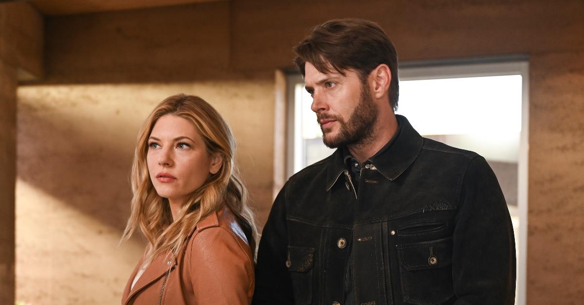 Kathryn Winnick as Jenny Hoyt and Jensen Ackles as Beau Arlen in the 'Big Sky' Season 2 finale