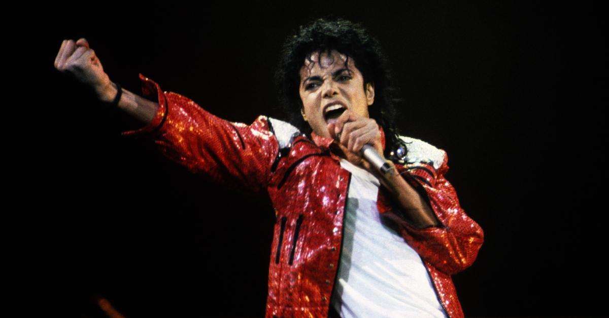 michael jackson in red jacket and white t-shirt