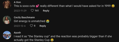 Comments on viral video of an ecstatic 9-year-old who got a Stanley cup on her birthday.