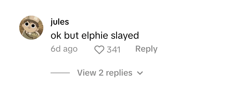 A TikTok comment about a performer in a kids 'Wicked' musical