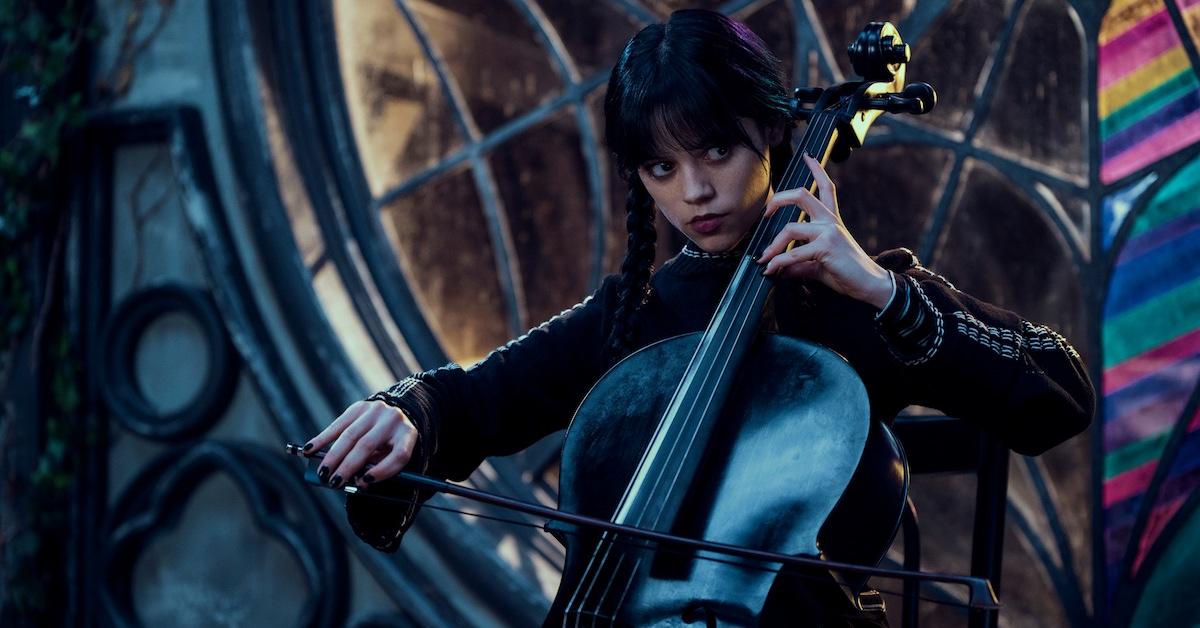 Jenna Ortega playing cello in 'Wednesday'