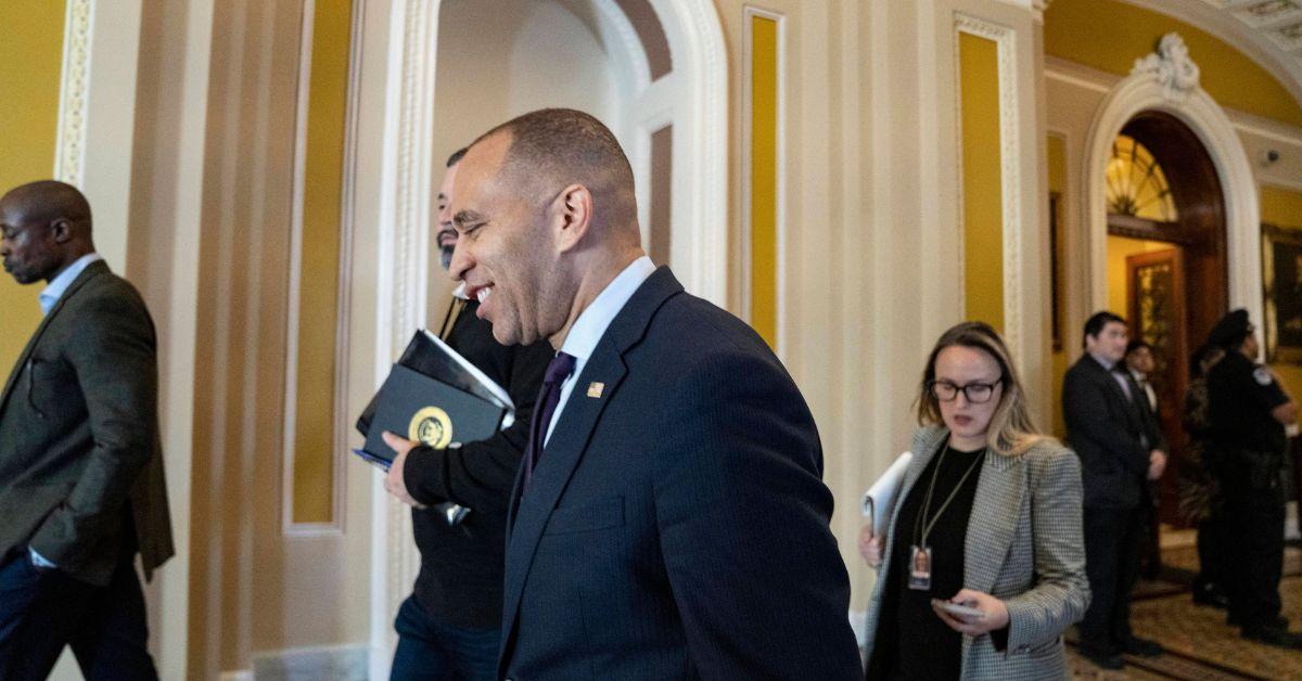 Hakeem Jeffries in the Capitol before a press conference.