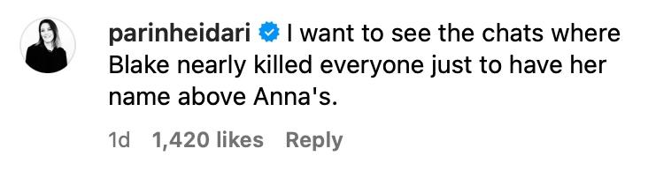 A comment about Blake Lively's name sitting higher than Anna Kendrick's on 'Another Simple Favor' poster. 