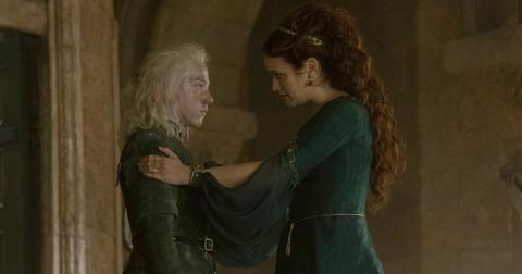 Leo Ashton as Aemond and Olivia Cooke as Alicent in 'House of the Dragon'