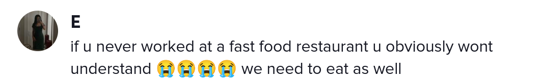 tiktoker blasts chipotle workers for eating on the job