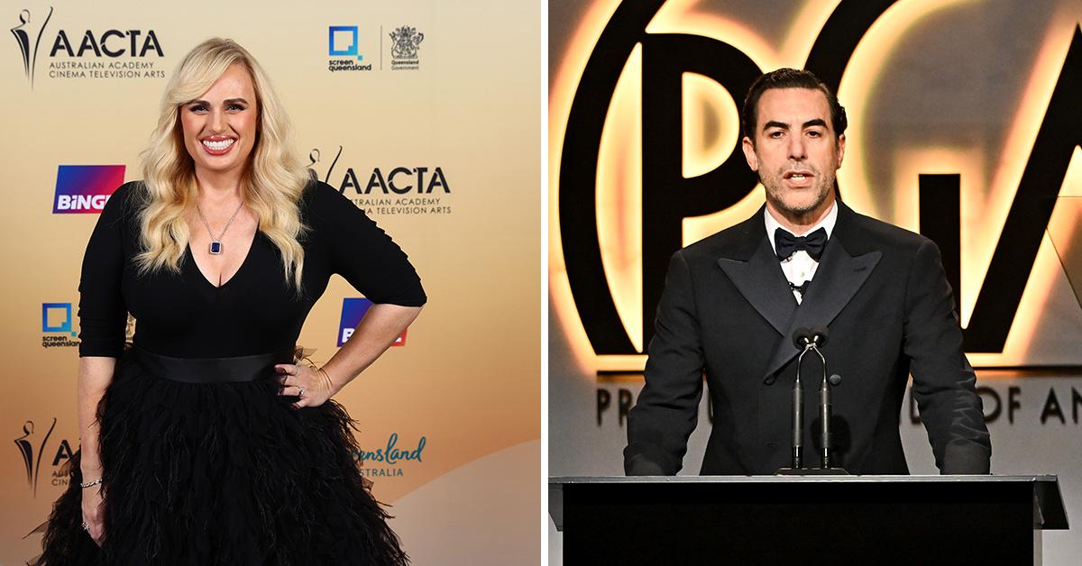 Rebel Wilson at the 2024 AACTA awards and Sacha Baron Cohen at the 34th PGA Awards. 