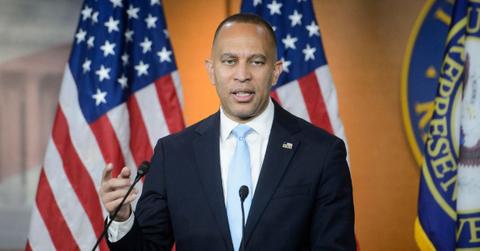 Hakeem Jeffries during his weekly press briefing in December.