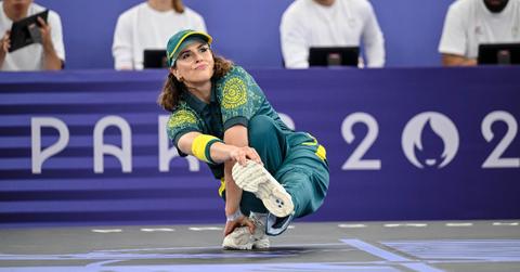 Raygun competes during the Breaking B-Girls Round Robin Group B battle between Logistx and Raygun on Day 14 of the Olympic Games Paris 2024 at La Concorde on August 9, 2024 in Paris, France. (Photo by Harry Langer/DeFodi Images via Getty Images)