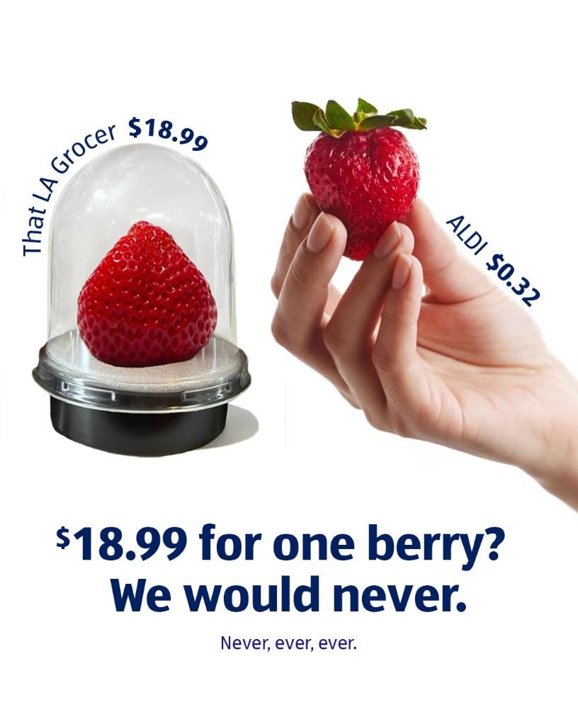 Aldi responded to $19 Erewhon strawberry with Instagram ad.