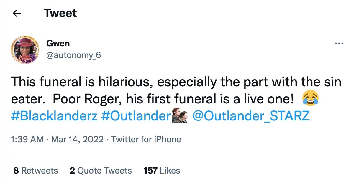 A tweet about Season 6, Episode 2 of 'Outlander'