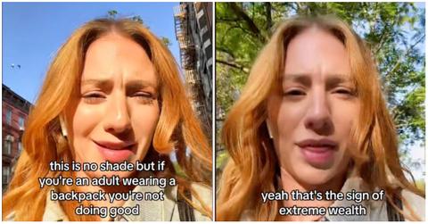 woman slams adults who use backpacks