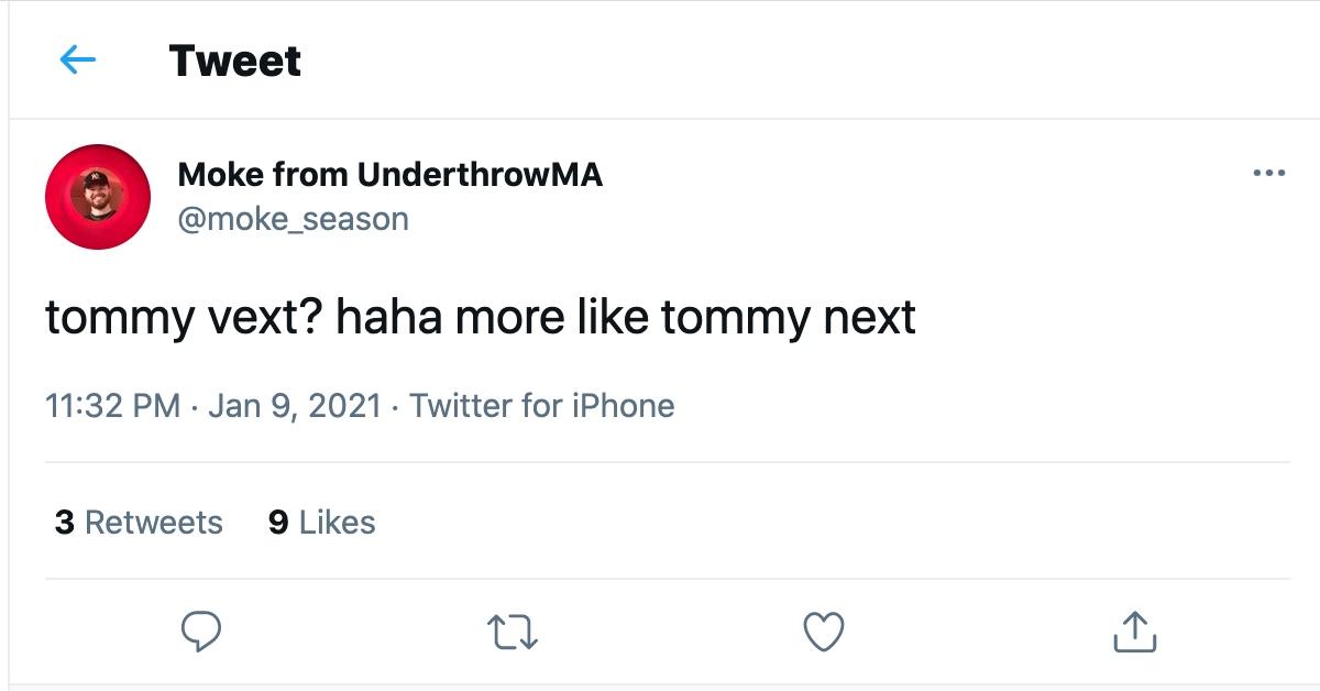 Tweet about Tommy Vext