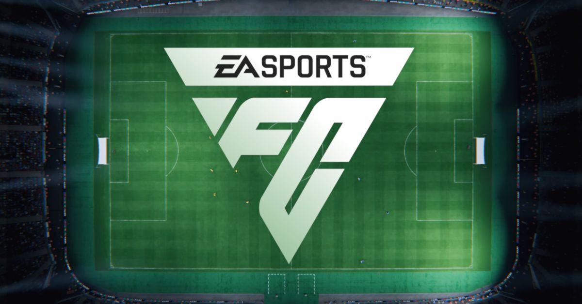 The logo for EA Sports FC 24 above a football pitch.