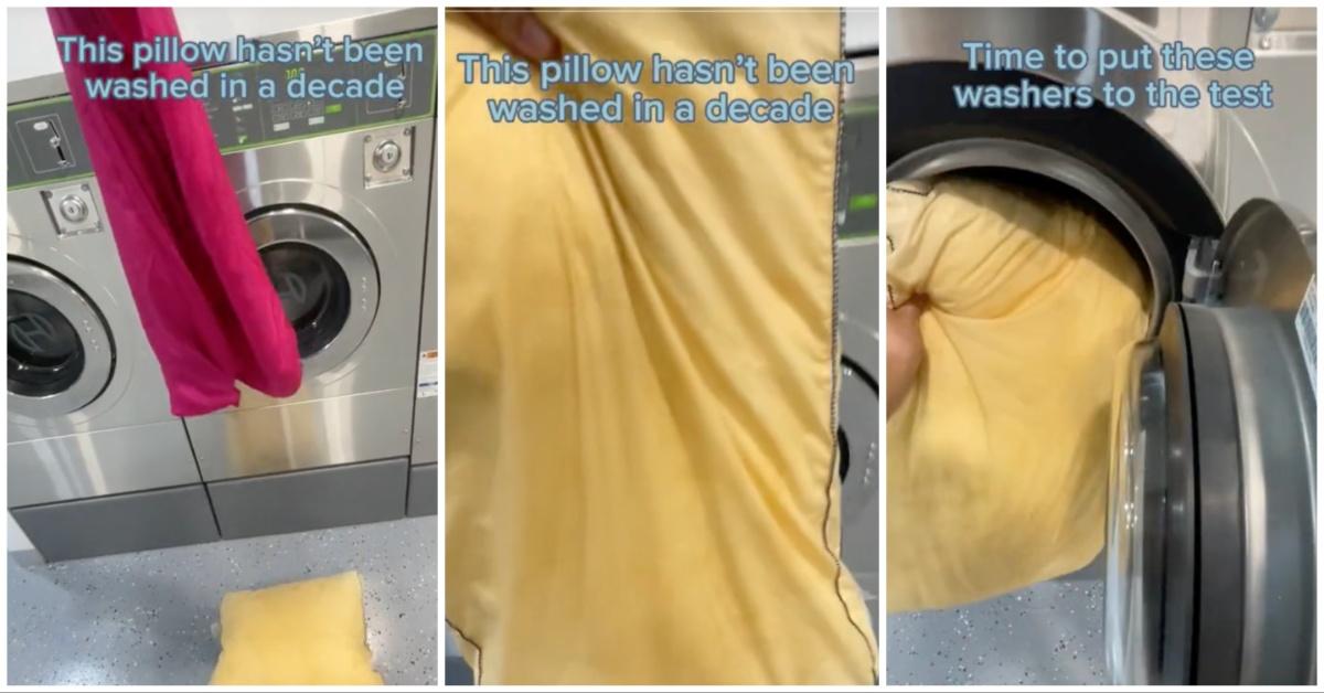 A TikToker finally washes their yellow pillow after 10 years.