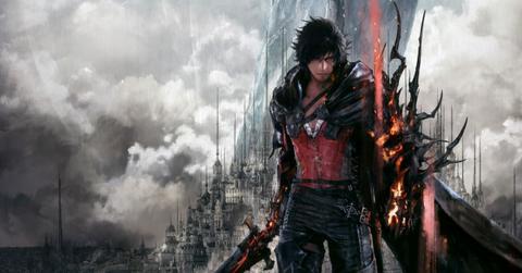 Clive Rosfield standing in front of a stylized background from Final Fantasy XVI.
