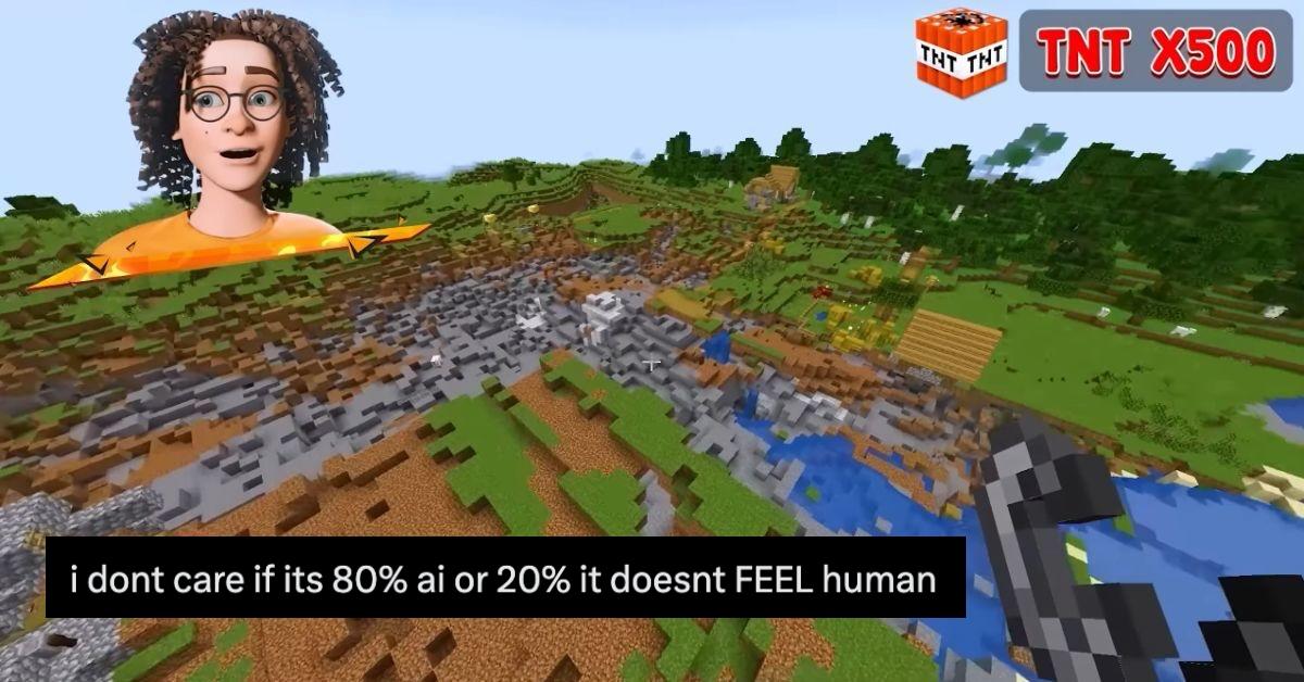 Kwebbelkop's AI playing Minecraft with a viewer's comment reading "I don't are if it's 80% ai or 20% it doesn't FEEL human"