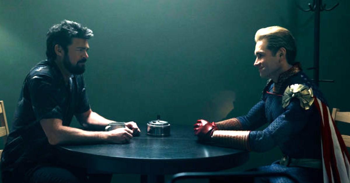 (L-R) Butcher (Karl Urban) and Homelander (Antony Starr) 