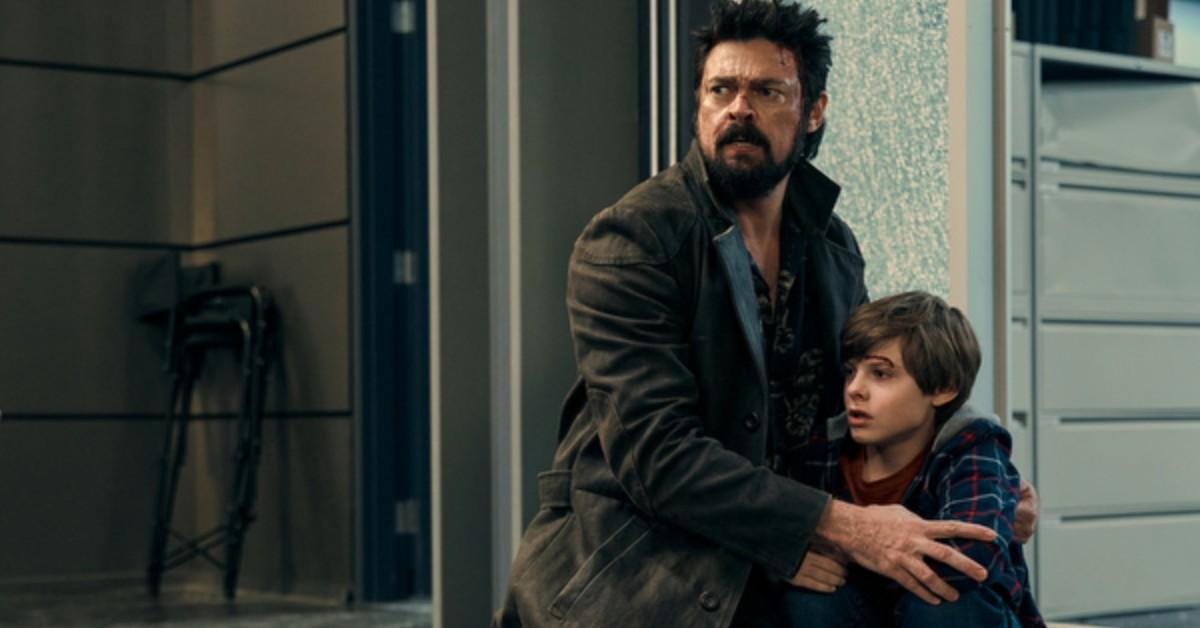 (L-R) Billy Butcher (Karl Urban) and Ryan (Cameron Crovetti) 