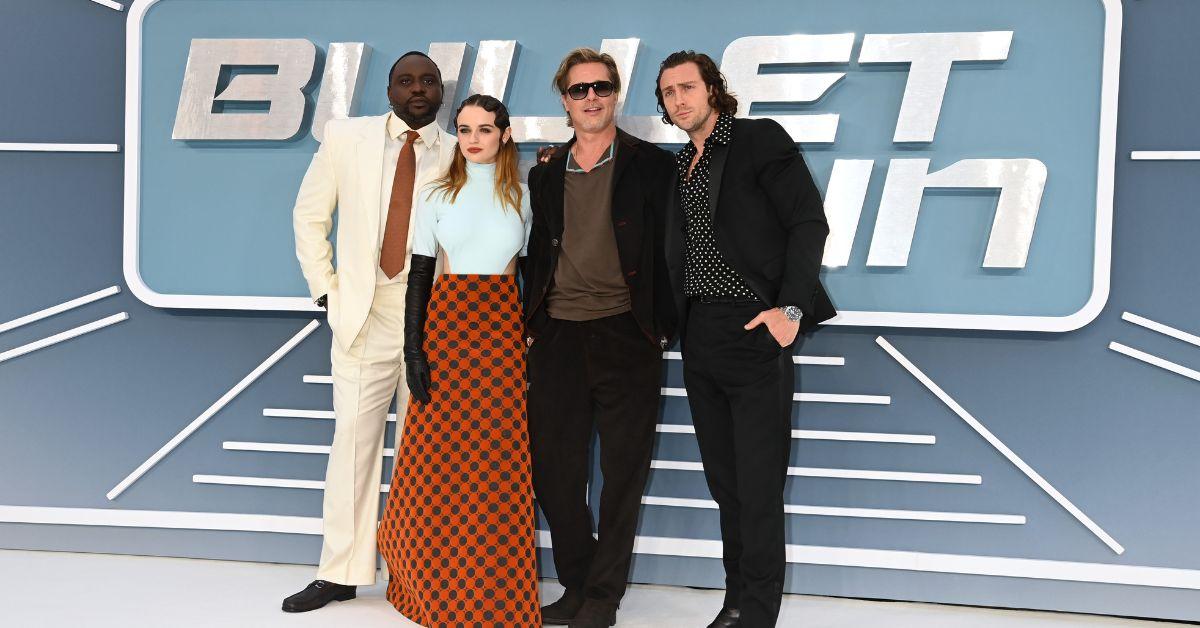 (l-r): Brian Tyree Henry, Joey King, Brad Pitt, and  Aaron Taylor-Johnson at the 'Bullet Train' UK premiere. 