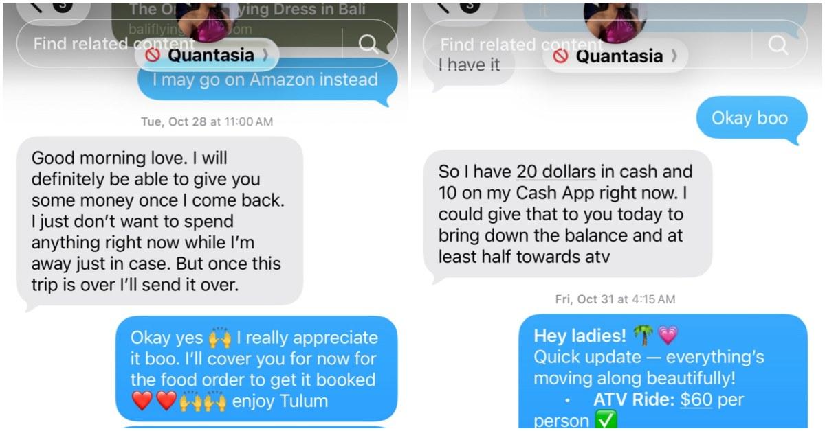 Text messages between Quantasia and A'janaee