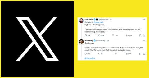 (l-r): X logo and a screenshot of Elon Musk's X post