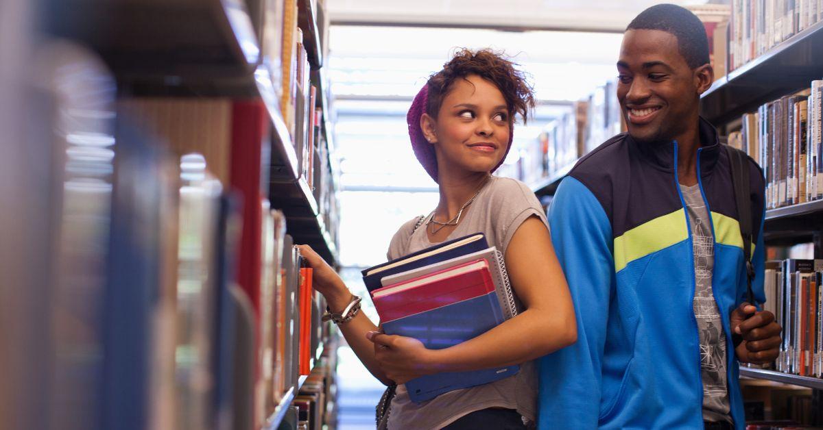 students in library